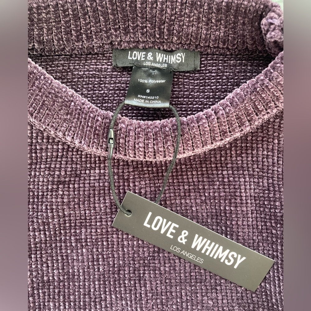 Love & Whimsy | NWT Women’s Knitted Crew Neck Dark Purple Sweater - Picture 5 of 5